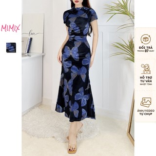 Đầm Body MIMIX Nữ Tay Ngắn Dáng Dài In Họa Tiết 2 Màu Ngọt Ngào EF7220