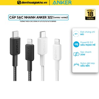 Dây cáp sạc anker 322 mfi nylon cable iii usb-c to l dài 0.9m hỗ trợ sạc nhanh 20w - hàng chính hãng