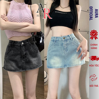  Quần giả váy bò ngắn Avocado chất liệu dày dặn quần váy jean dáng chữ A phong cách retro 