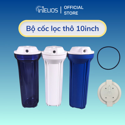 Cốc lọc thô 10 inch ren 13 phi 6 (gồm cốc, nắp, gioăng, 2 cút ren 13 phi 6) dùng cho máy lọc nước RO Karofi, Kangaroo,..
