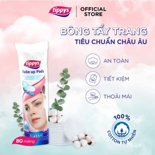 Bông tẩy trang Tippys 80 miếng tiêu chuẩn châu âu 100% cotton thiên nhiên