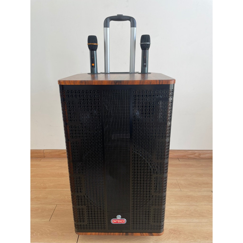 Loa kéo karaoke ONTEKCO 1503 BLACK kết nối Bluetooth Bass 40cm kèm 2 Micro UHF 3 đường tiếng hát karaoke