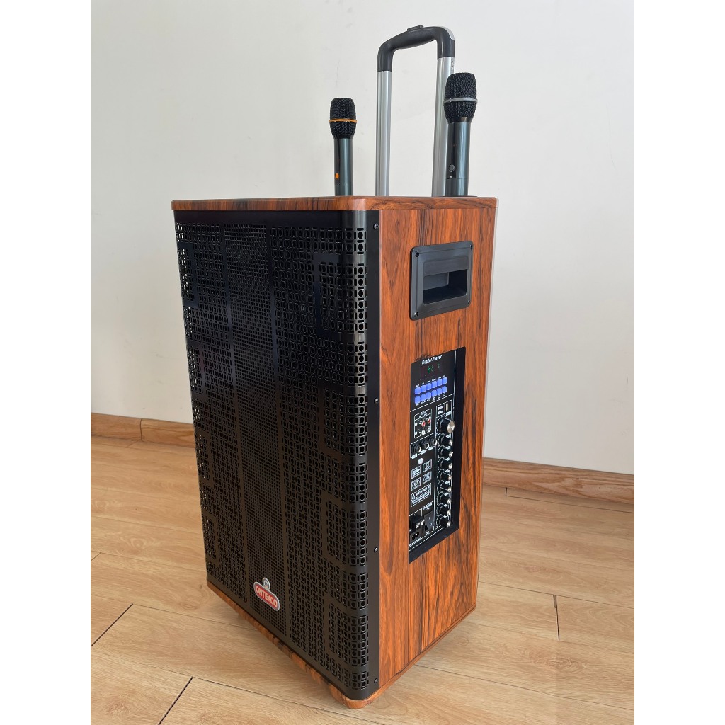 Loa kéo karaoke ONTEKCO 1503 BLACK kết nối Bluetooth Bass 40cm kèm 2 Micro UHF 3 đường tiếng hát karaoke