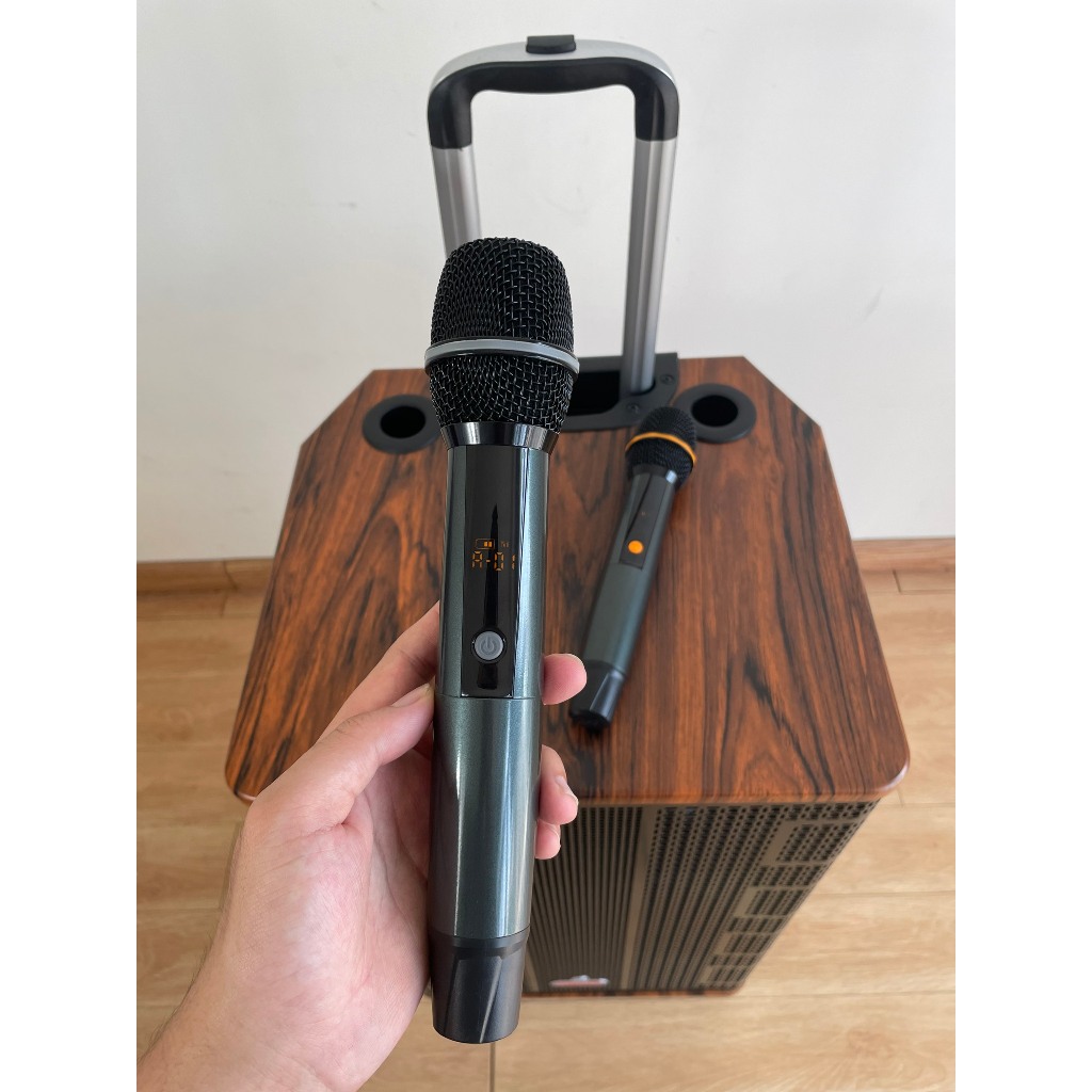 Loa kéo karaoke ONTEKCO 1503 BLACK kết nối Bluetooth Bass 40cm kèm 2 Micro UHF 3 đường tiếng hát karaoke