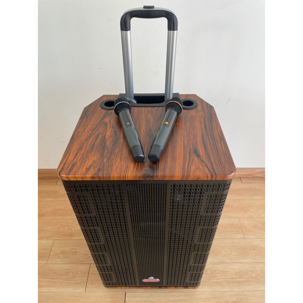 Loa kéo karaoke ONTEKCO 1503 BLACK kết nối Bluetooth Bass 40cm kèm 2 Micro UHF 3 đường tiếng hát karaoke