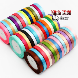Ruy băng lụa vải satin 1cm làm hoa, nơ, gói quà trang trí giáng sinh cuộn 22 mét