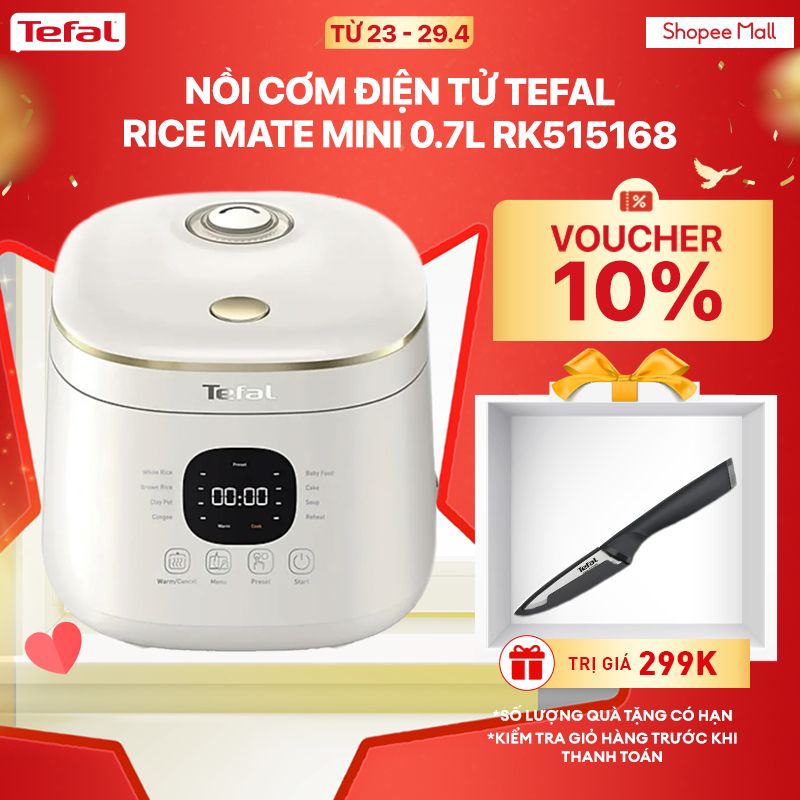 [Mã ELBSJBP04 giảm 12% đơn 500K] Nồi cơm điện tử Tefal Rice Mate Mini 0.7L RK515168