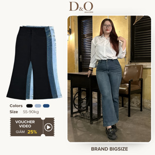 Quần Ống Loe Bigsize 58-90kg Quần Jean Nữ Dáng Dài Phối Lai To 9 Tấc 3 Màu Lưng Cao Co Giãn Mạnh