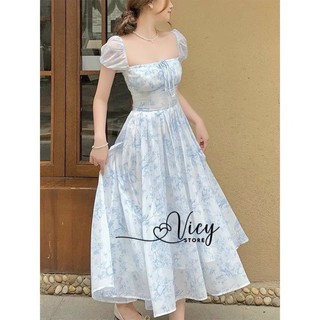 Đầm Voan Hoa Dáng Dài Maxi Xòe Nhẹ Mặc 2 Kiểu: Tay Búp Hoặc Trễ Vai Cổ Yếm - Sale Đặc Biệt Phong Cách Sang Trọng