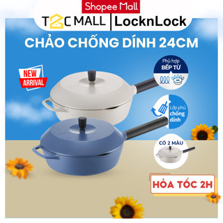 Chảo chống dính bếp từ locknlock chảo đúc sâu lòng 24cm có nắp đậy và miệng rót lmd1245 t2c mall