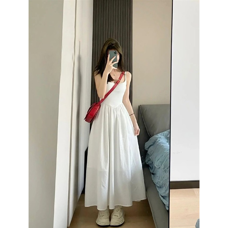 VÁY 2 DÂY TRẮNG NỮ CÚP NGỰC Có Mút Ngực, Váy Maxi DÁNG DÀI MẶC 2 KIỂU NỮ TÍNH SUZY DRESS (Có Bigsize) | BigBuy360 - bigbuy360.vn