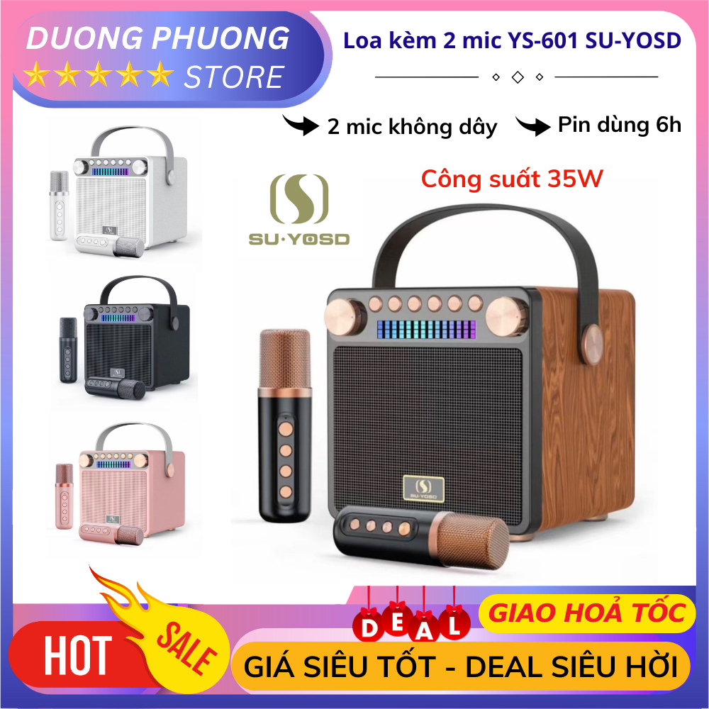 Loa Karaoke Bluetooth Kèm 2 Mic YS-601 SU-YOSD, Âm thanh sống động, Thiết kế cực đẹp, Bass cực căng, BH 12 tháng