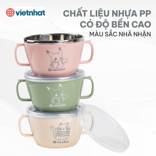 Ca giữ nhiệt 2 quai inox, Cốc uống nước giữ nhiệt có nắp  an toàn Việt Nhật dung tích 500ml mã 6019