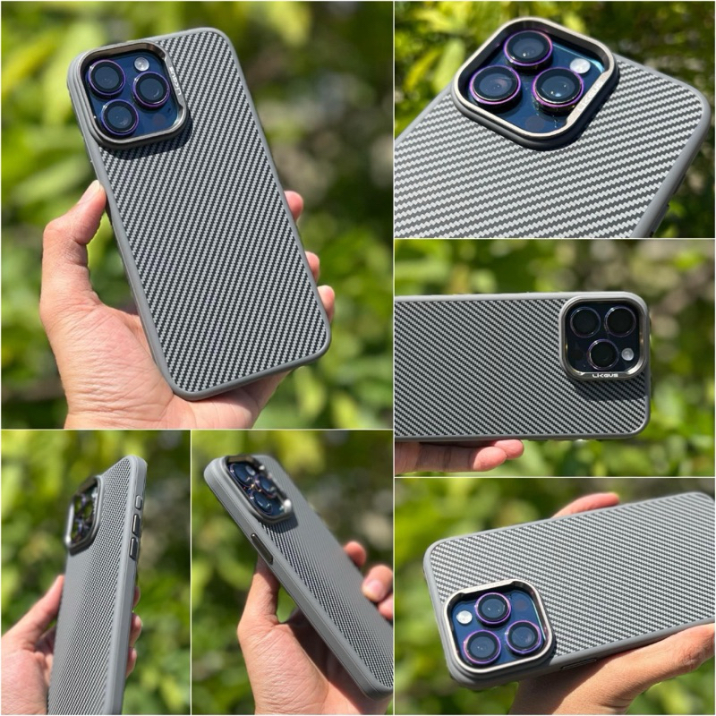 ( Xám titan ) Ốp lưng vân Carbon hãng Likgus cho iPhone 15 Pro max,15 Pro,14 Pro max,13 Pro max