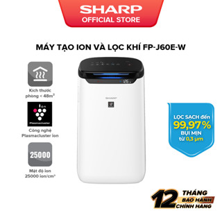 Máy Lọc Không Khí và tạo ion Sharp FP-J60E-W xuất xứ Thái Lan [Máy Lọc Vi Khuẩn, Bụi, Kích Thước Phòng <48m2]BH 12 tháng