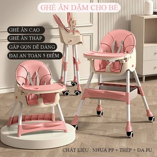 Ghế ăn dặm, bàn ăn cho bé GC35 điều chỉnh 2 nấc có đai an toàn và chế độ ngả, bánh xe có thể gấp gọn