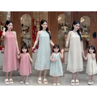 Váy hè cổ yếm cho mẹ/ bé 1-6 tuổi (mã 00111)- Set đi biển, chup hình gia đình.