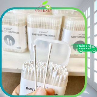 Tăm bông cho bé sơ sinh, bông tự nhiên, hộp tăm bông Vcoool Hộp 200 que shop Uni Baby