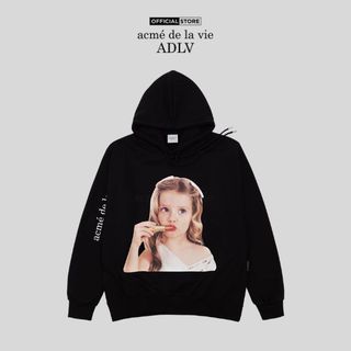 Áo hoodie adlv baby face lip stick dáng oversized màu đen - hàng chính hãng