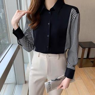 Áo sơ mi nữ sang chảnh phối họa tiết chất liệu cotton lụa LAMO-B1260