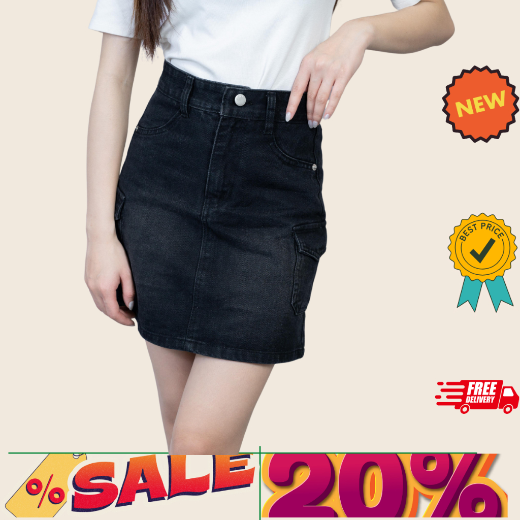 Chân váy jean CV029 có lót bên trong chữ A, chân váy bò túi hộp có nắp 2 bên sườn đậm cá tính