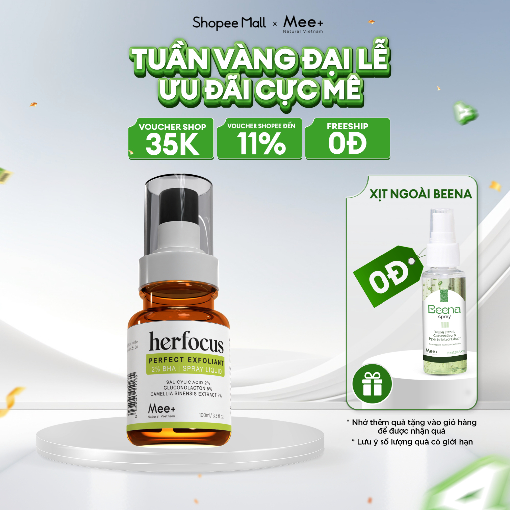 Viêm nang lông, viêm lỗ chân lông HERFOCUS - Xịt viêm nang lông 2% BHA 100ml