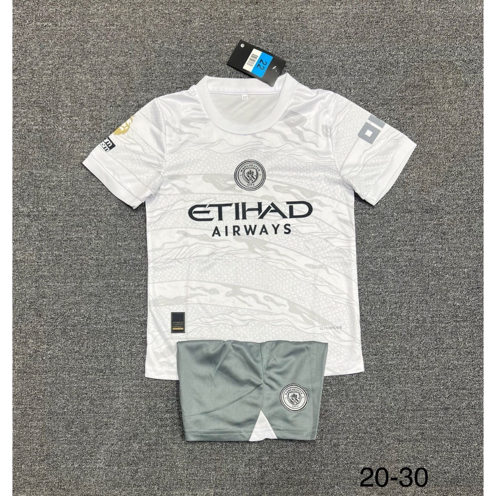 Bộ quần áo thể thao trẻ em MAN CITY TRẮNG RỒNG Vải Mè thoáng mát BigmallFashion