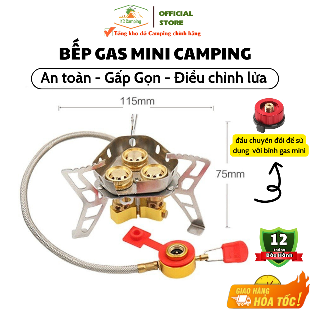 Bếp Gas Mini Cắm Trại Gấp Gọn Chống Gió Chất Liệu Thép Không Gỉ, Bếp Gas Dã Ngoại Công Suất Lớn Dùng Picnic, Camping