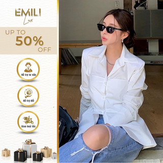 Áo sơ mi dài tay cổ bẻ Emili áo sơ mi kiểu phối nơ phong cách Hàn Quốc 