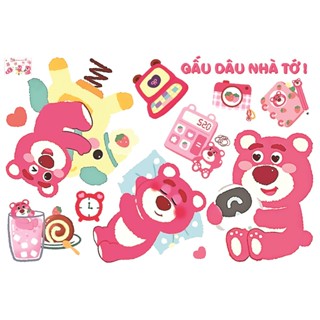 Decal dán tường GẤU DÂU HÔNG - Trang trí phòng trẻ em - THUTHAODECOR