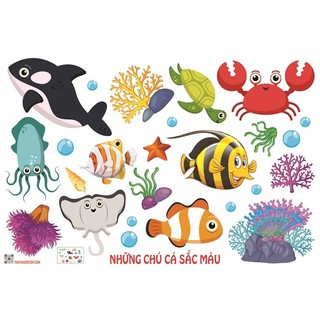 Decal dán tường những chú cá sắc màu - trang trí phòng trẻ em - thuthaodecor
