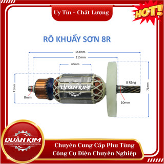 rotor/ruột máy đánh bột( máy khuấy sơn) 8 răng tặng kèm chổi than
