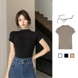 Áo thun cổ 3 phân Forgirlvn tay cộc ôm body tôn dáng T002