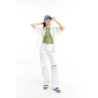 Dottie new tag - quần jeans rách ống đứng nữ trắng bymo