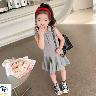 Váy bé gái, váy cotton sát nách màu ghi đuôi cá xếp ly cho bé 10-20kg