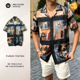 Áo Sơ Mi Cuban nam Cenles Ngắn Tay MK CLEVER Chất liệu lụa mềm mịn, thoáng mát, chống nhăn, form rộng mặc hằng ngày