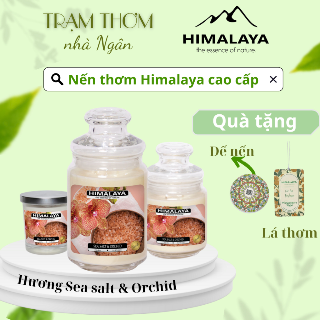[MUA 1 TẶNG 2] Nến Thơm Phòng Himalaya 140g/343g/545g Mùi Sea Salt &amp; Orchid Giúp Thư Giãn, Tăng Sự Tập Trung
