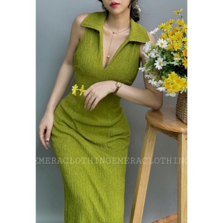 Váy Adore dress - váy thiết kế ôm body chất thun xẻ tà cổ sơ mi tôn dáng Emera