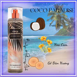 Coco paradise - xịt thơm toàn thân body mist, nhũ shimmer bath & body work