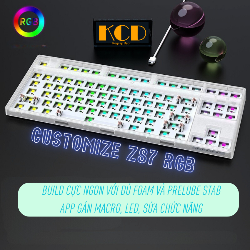 Kit bàn phím cơ giá rẻ Customize Z87 có app macro, có led, full foam PCB, foam đáy, đệm switch, plate thép