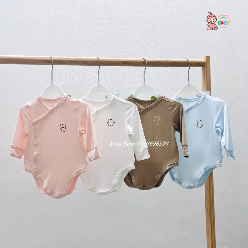 Body chip Anminaza dài tay sợi tre cúc lệch thun lạnh mềm mại cho bé sơ sinh AMI0116