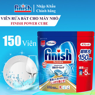 Viên rửa bát Finish power cube hàng châu âu xuất Nhật- Viên rửa chén 2 in1 siêu tiết kiệm túi 150 viên hoặc 100 viên