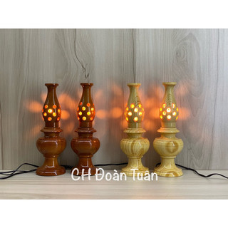 Cặp đèn thờ gỗ thấp trang trí bàn thờ - đèn gỗ size 26cm