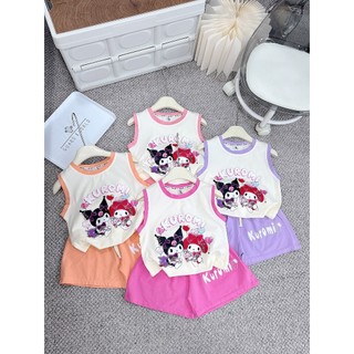 B38 - Bộ quần áo 3 lỗ sát nách hoạt hình 4 màu cho bé gái diện hè 8-30kg
