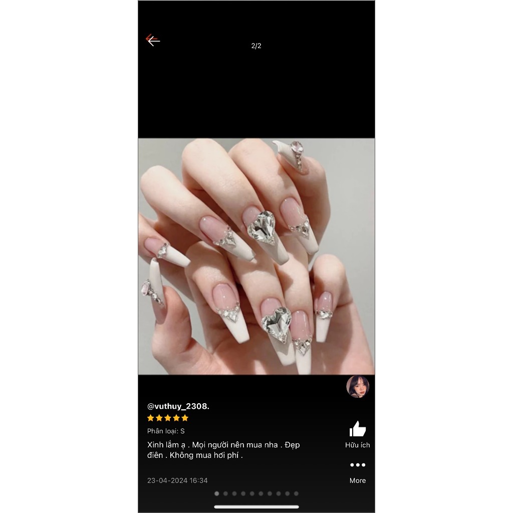 Nail box, mẫu fen trắng gắn đá khối, Nail thiết kế Hàn Nhật Trung