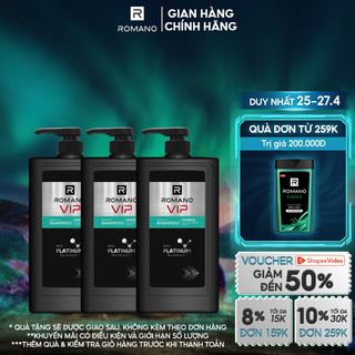 Combo 3 Dầu gội cao cấp Romano Vip Passion - Vision - Impress 650g/chai