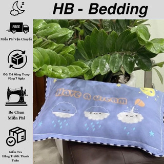 Vỏ Gối Trẻ Em Chất Liệu Vải Tăm Tre - Tặng Kèm Ruột Gối Bông Tinh Khiết