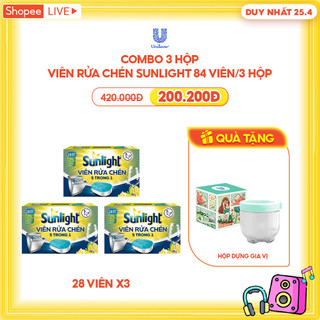  Combo 3 hộp viên rửa chén Sunlight 84 viên/3 hộp
