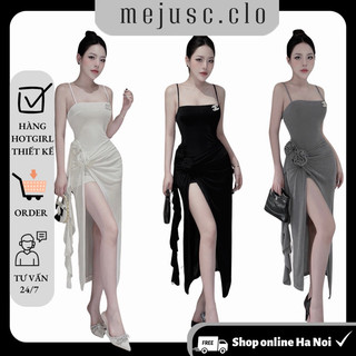 (sẵn đen)Đầm Thiết Kế Dáng Dài 2 Dây Ôm Body Dây Xẻ Đùi Tà Có Quần Trong Đính Hoa Đi Chơi Đi Tiệc Sang Trọng M95