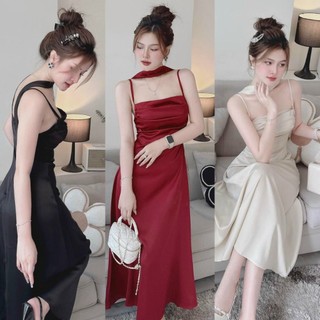 đầm nữ 2 dây tuyết nhung phối dây cổ dàng xòe nữ tính gồm 3 màu Sam Closet Phù Hợp Để Tới Công Sở, Đi Làm Hoặc Đi Chơi.